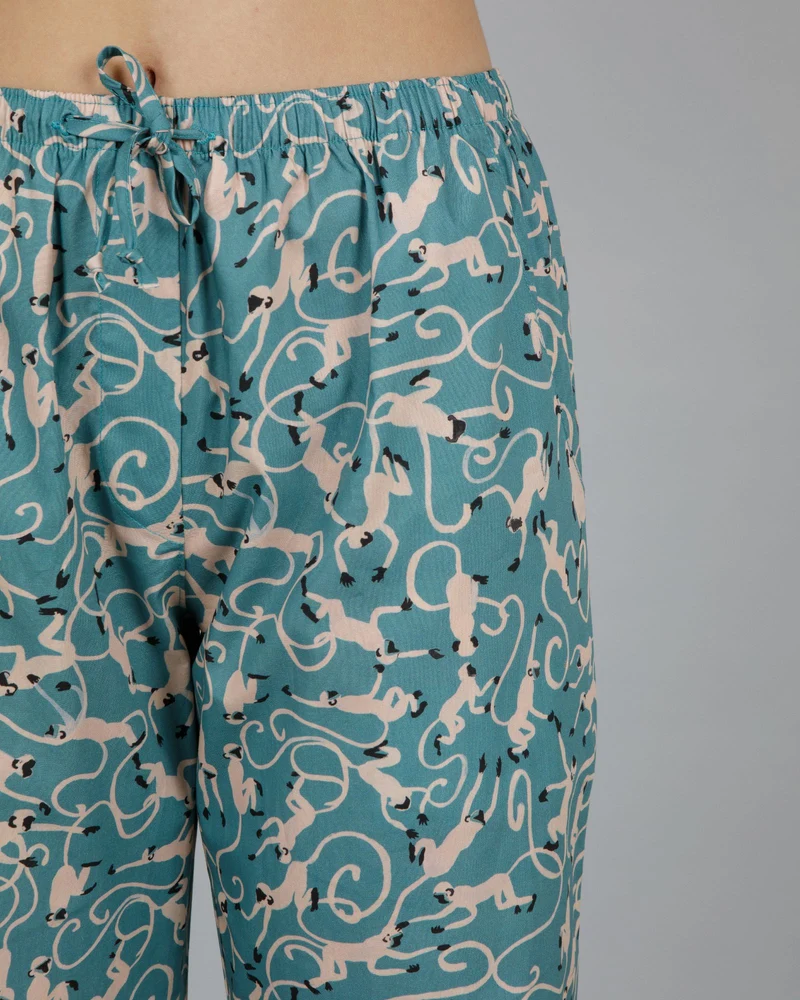 Women's green pjs - Monkey Teal