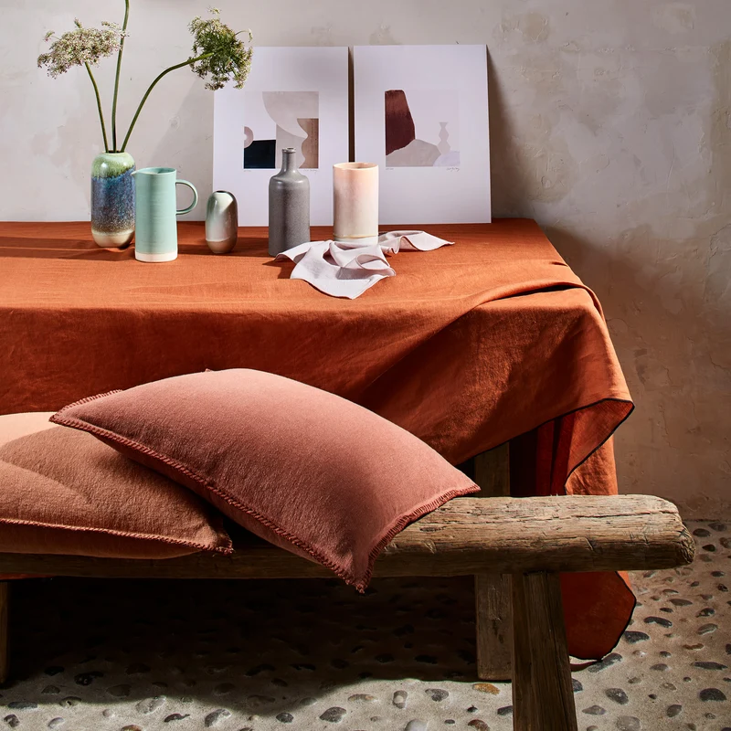 Nappe carrée CARLINA terracotta et bourdon noir