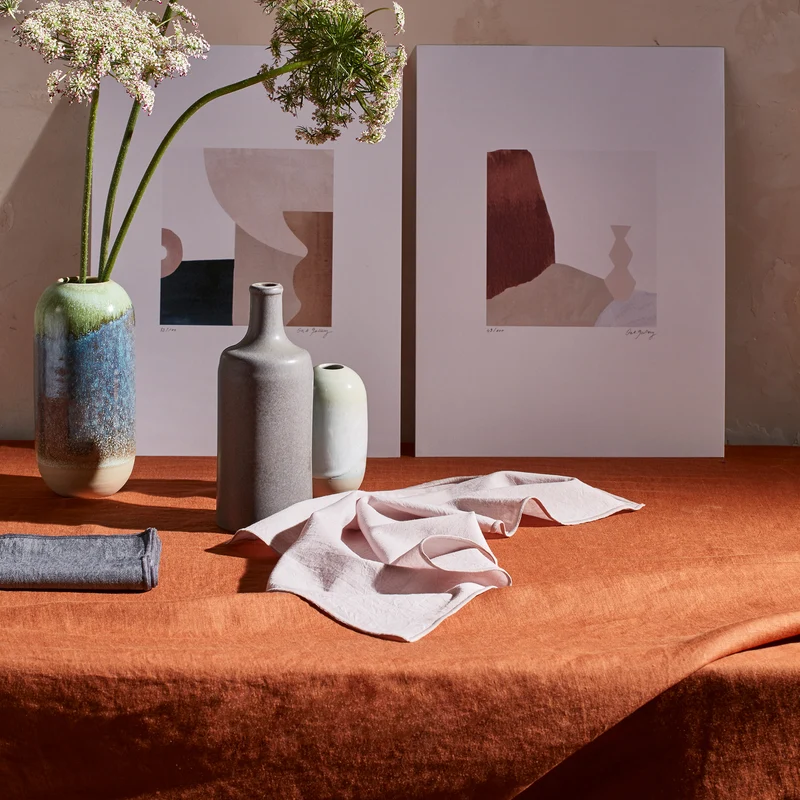 Nappe carrée CARLINA terracotta et bourdon noir