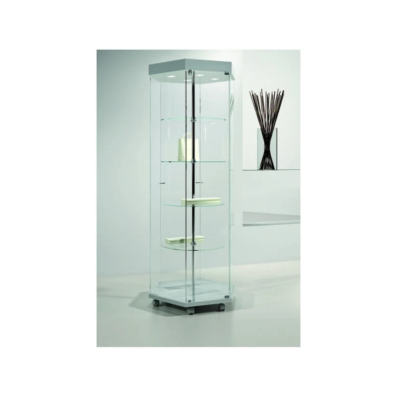 Casa Padrino Luxus Dreh-Ladenvitrine Ø 74 cm H. 187 cm mit LED mit Drehböden - Ladeneinrichtung - Boutique Möbel - Made in Italy