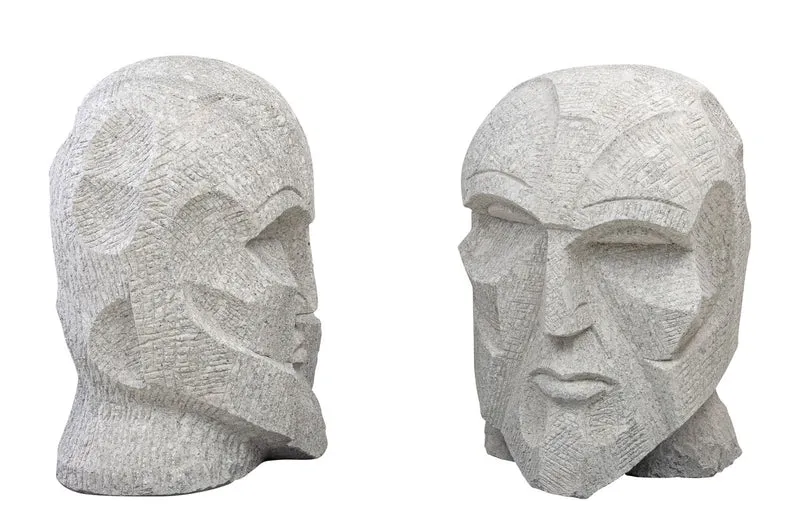 Casa Padrino Luxus Deko Skulptur Kopf Sandfarben 39 x 39 x H. 63 cm - Monumentaler Kopf aus massivem Sandstein - Luxus Deko Accessoires