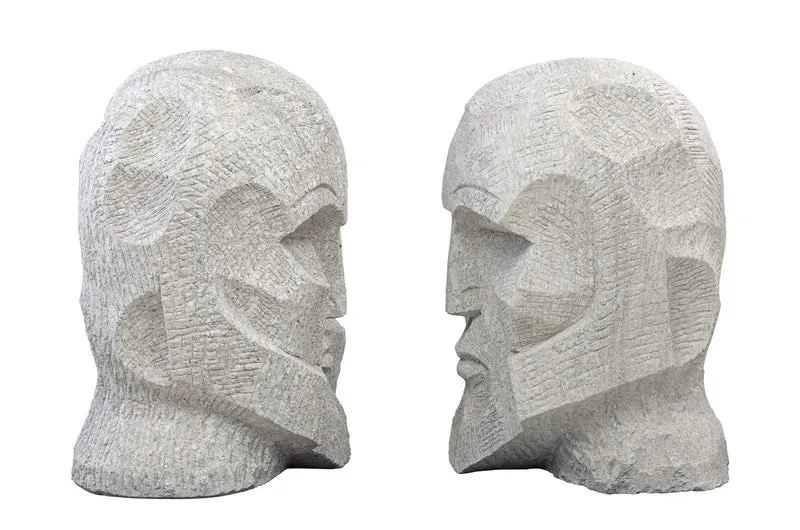 Casa Padrino Luxus Deko Skulptur Kopf Sandfarben 39 x 39 x H. 63 cm - Monumentaler Kopf aus massivem Sandstein - Luxus Deko Accessoires