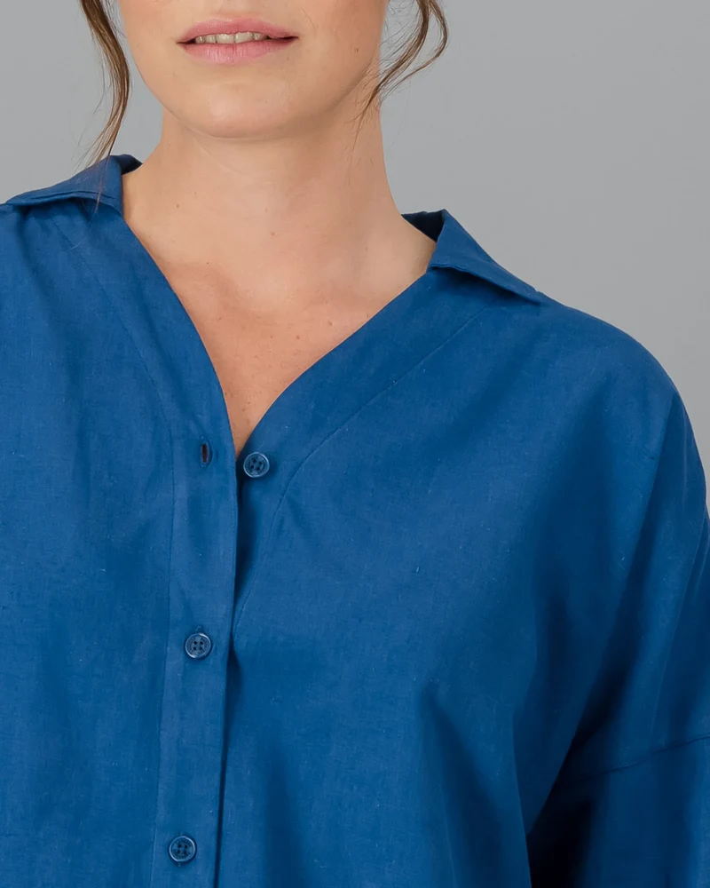 Women's Blue Linen Shirt - Denim Blue