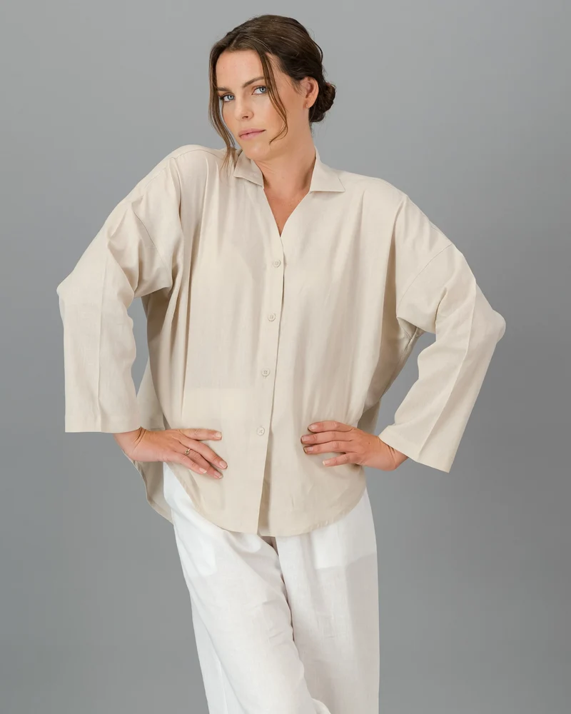 Women's Beige Linen Shirt - Sand
