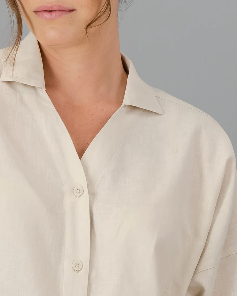 Women's Beige Linen Shirt - Sand