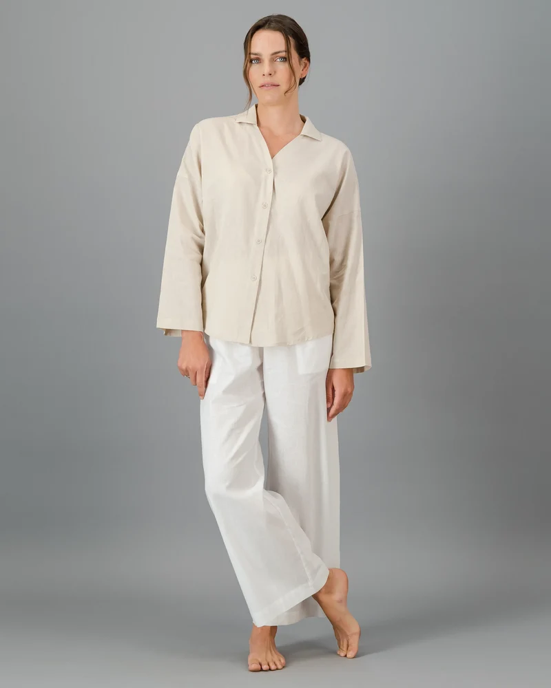Women's Beige Linen Shirt - Sand