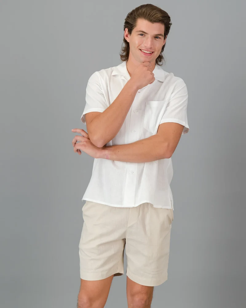 Men's Beige Linen Shorts - Sand