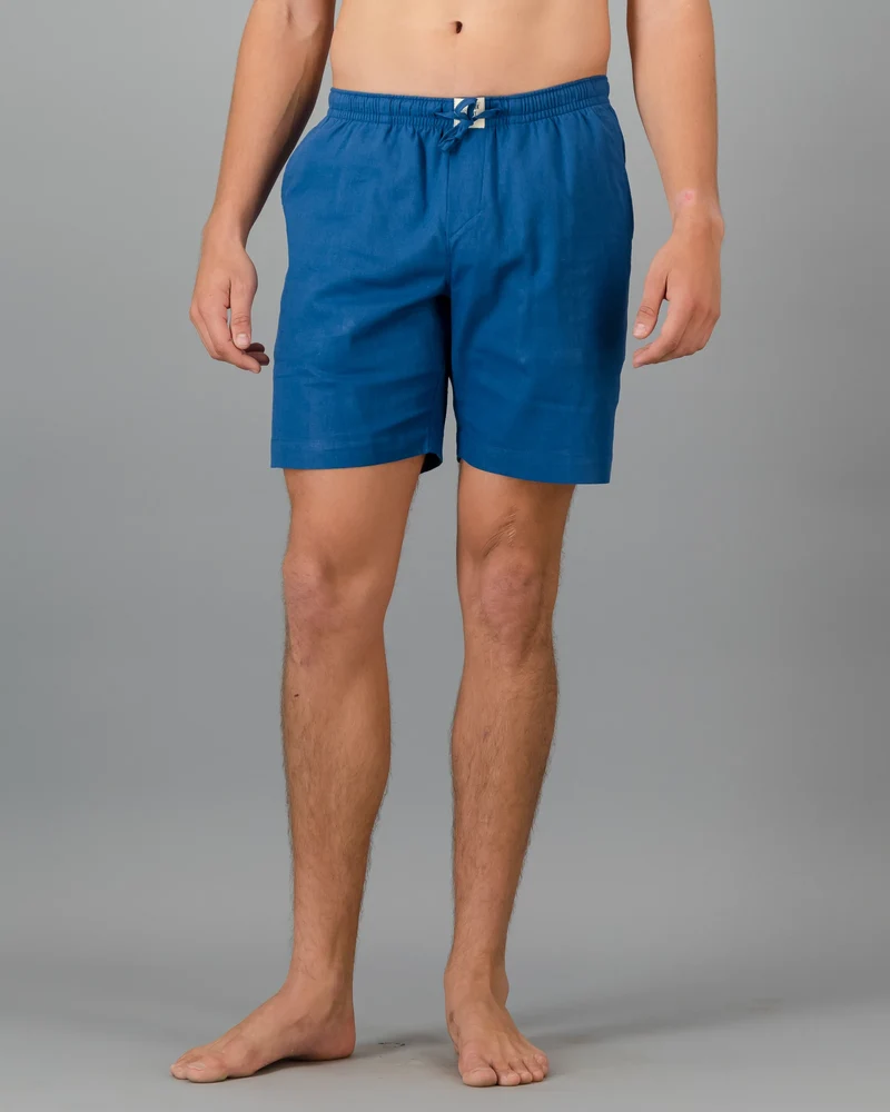 Men's Blue Linen Shorts - Denim Blue