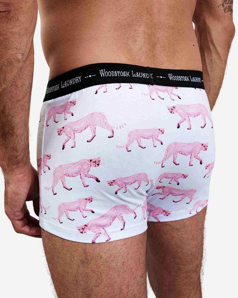 Men's White Boxer Briefs - Pink Cheetah