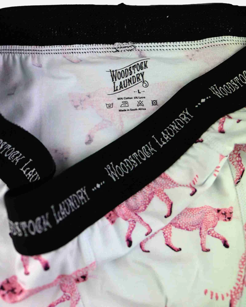 Men's White Boxer Briefs - Pink Cheetah