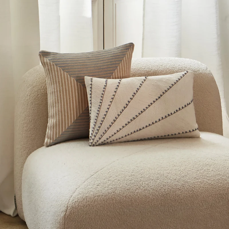 Housse de coussin JHULIO naturel et bleuté