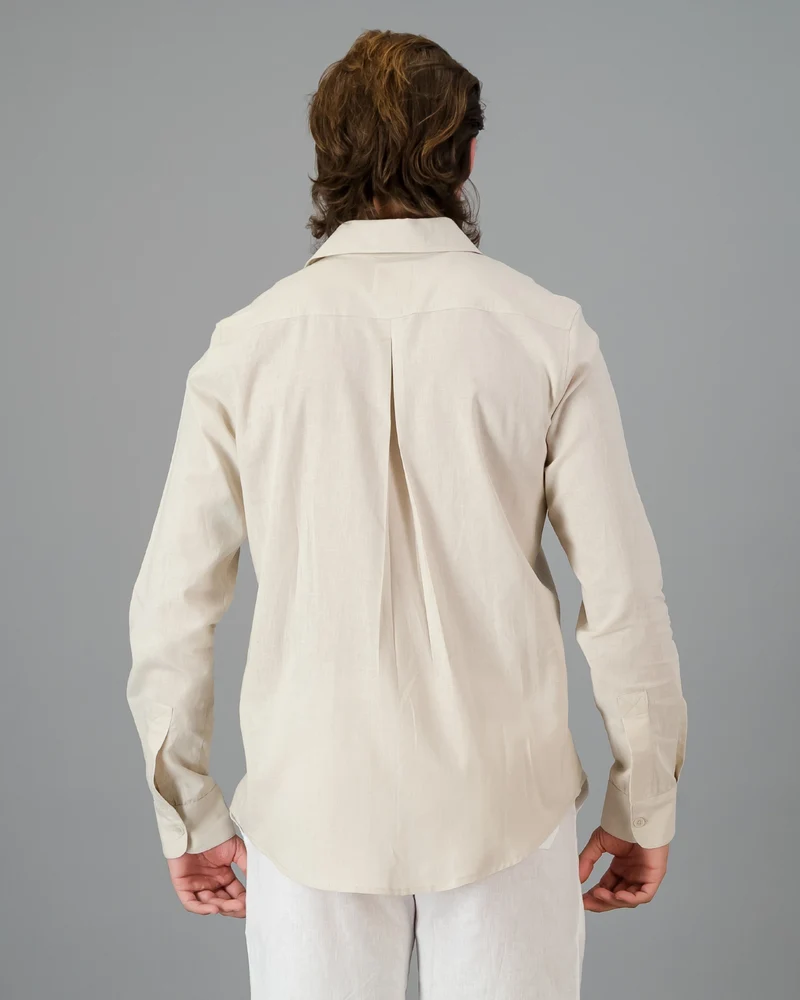 Men's beige linen shirt - long sleeve - Sand