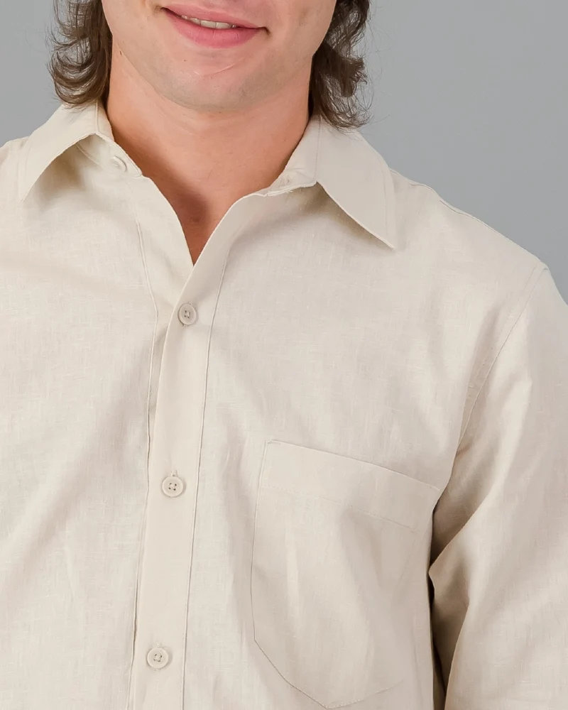 Men's beige linen shirt - long sleeve - Sand