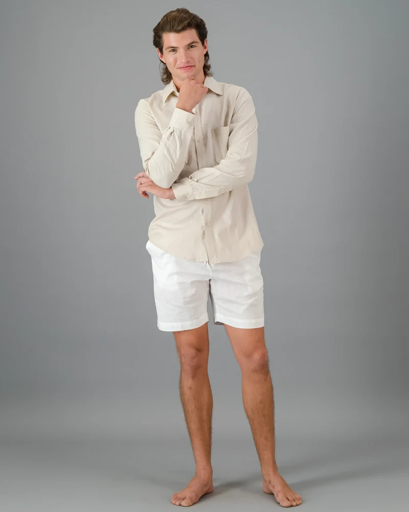 Men's beige linen shirt - long sleeve - Sand