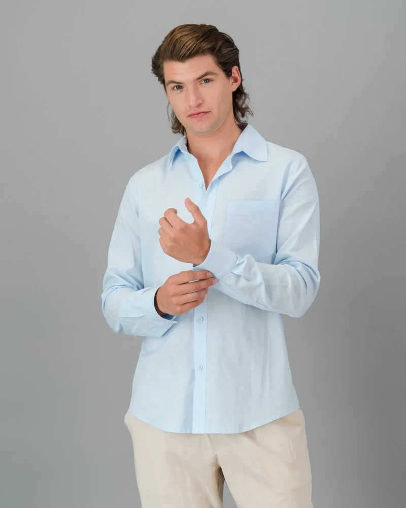 Men's light blue linen shirt - long sleeve - Sky Blue