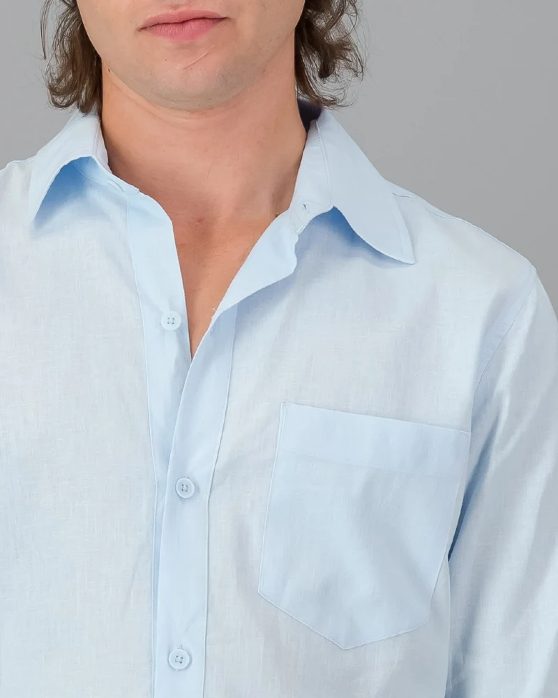 Men's light blue linen shirt - long sleeve - Sky Blue