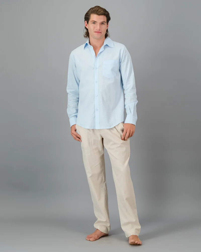 Men's light blue linen shirt - long sleeve - Sky Blue