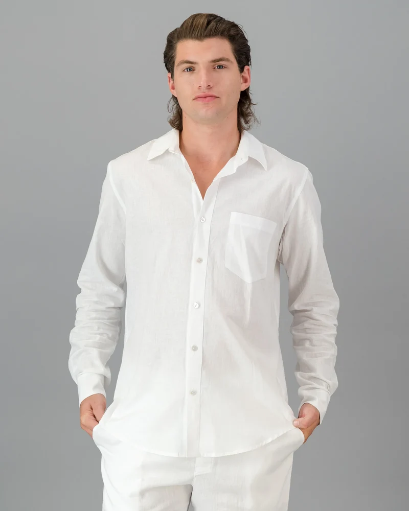 Men's white linen shirt - long sleeve