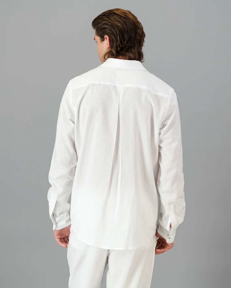 Men's white linen shirt - long sleeve