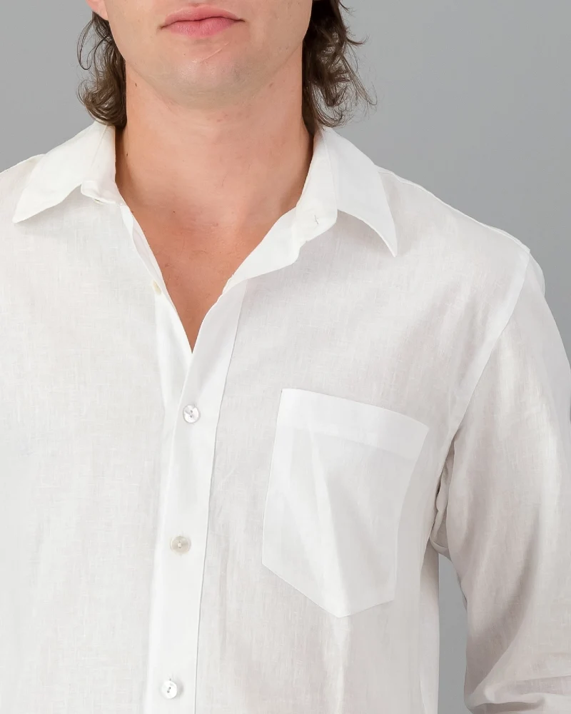 Men's white linen shirt - long sleeve