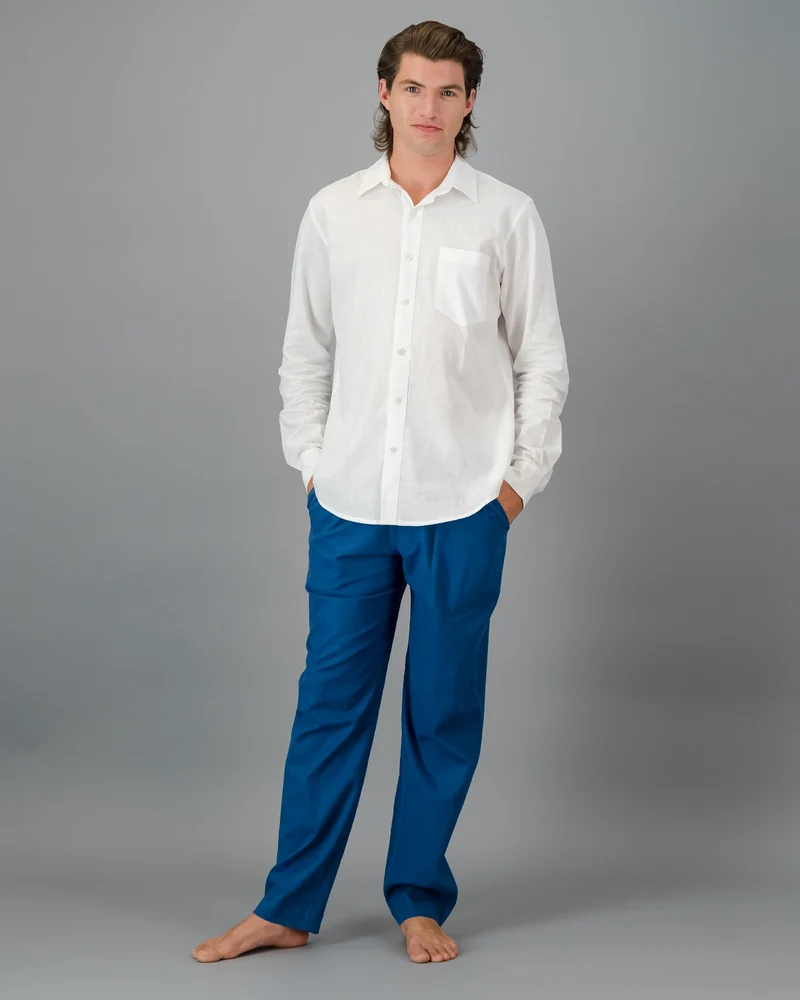 Men's white linen shirt - long sleeve