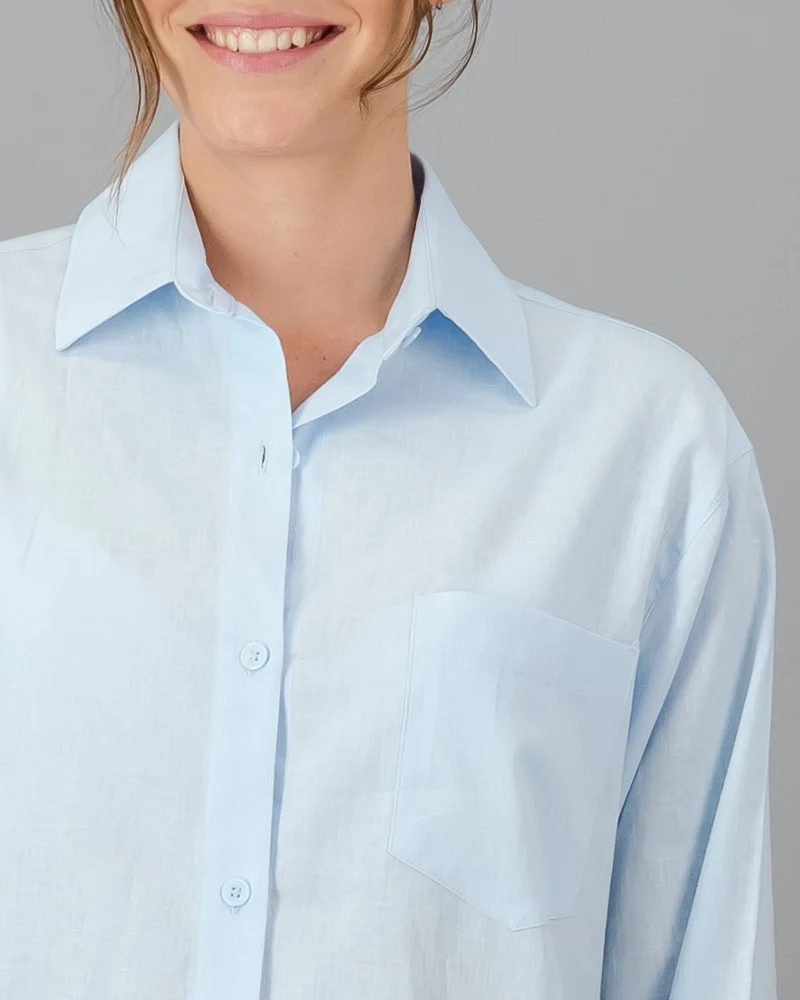 Women's Ligth Blue Linen Shirt - Oversized - Sky Blue