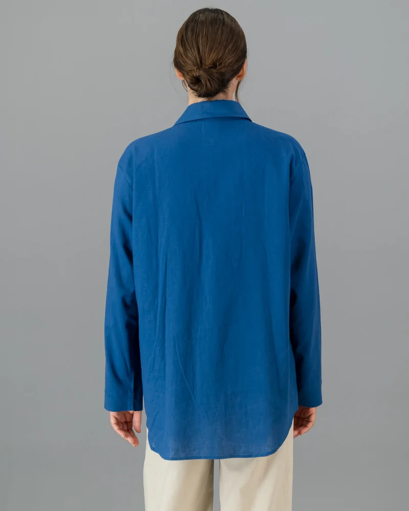 Ladies Blue Linen Shirt - Oversized - Denim Blue