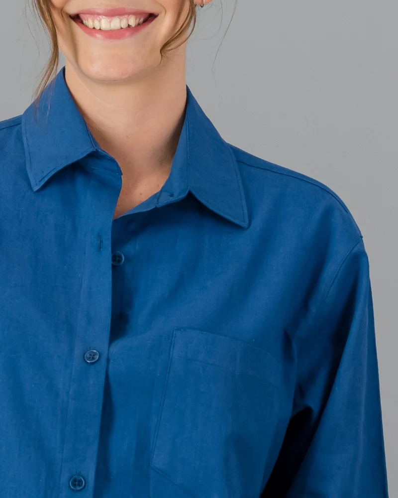 Ladies Blue Linen Shirt - Oversized - Denim Blue