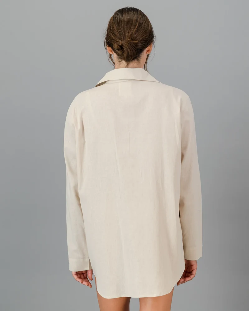 Women's Beige Linen Shirt - Oversized - Sand