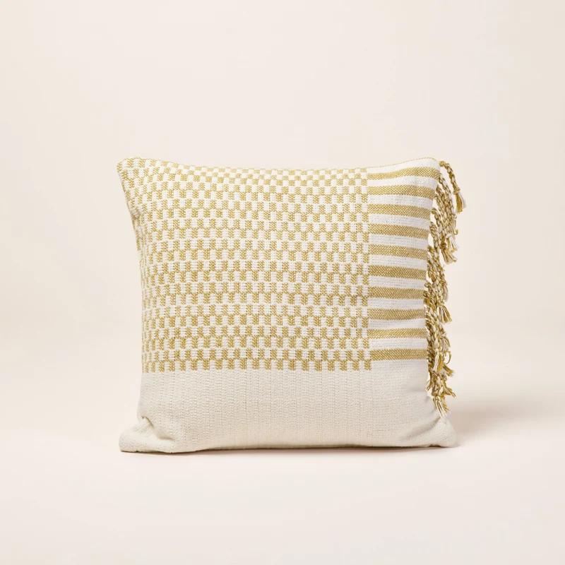 Housse de coussin FARIK ivoire et moutarde