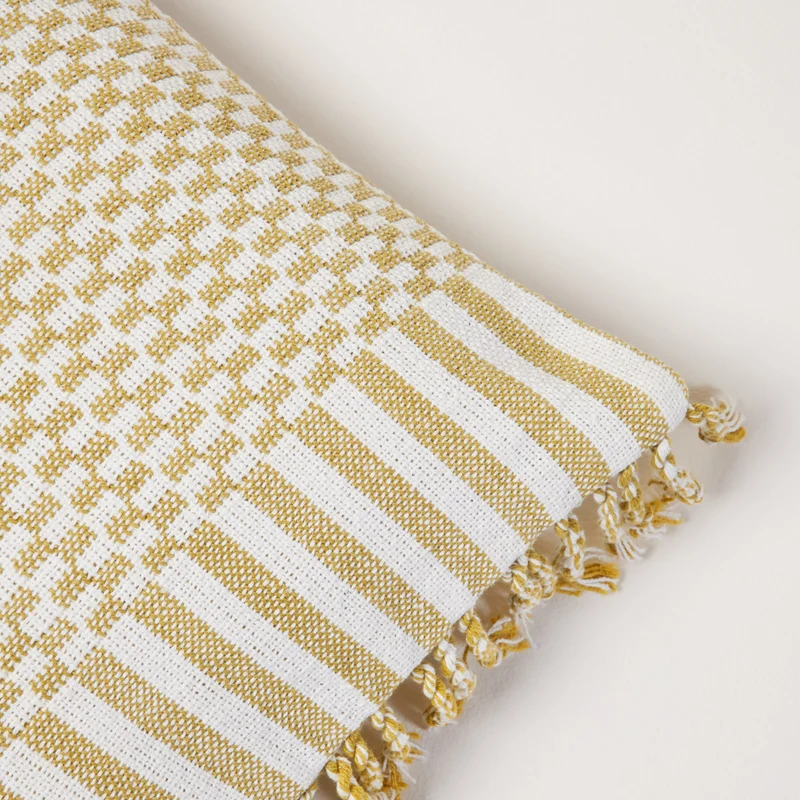 Housse de coussin FARIK ivoire et moutarde
