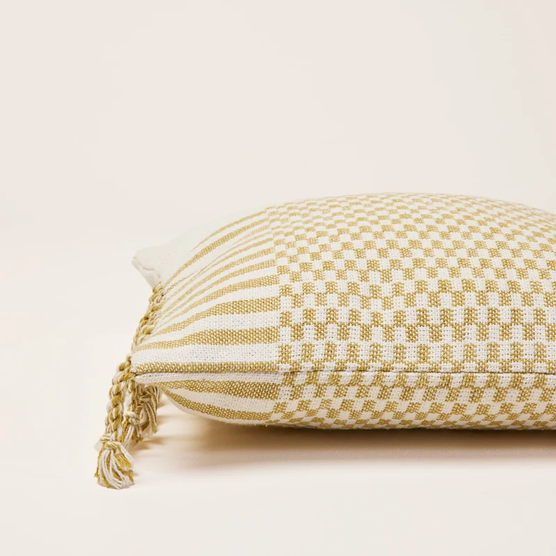 Housse de coussin FARIK ivoire et moutarde