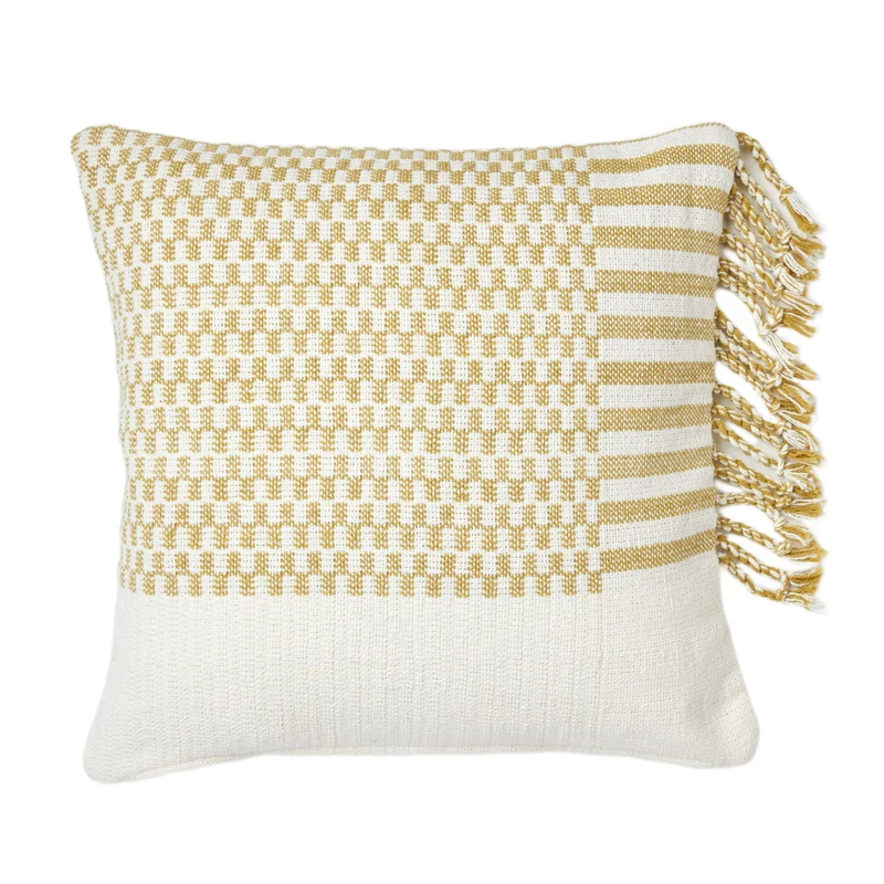 Housse de coussin FARIK ivoire et moutarde
