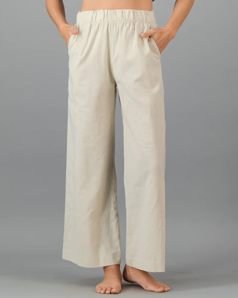 Women's beige linen trousers - Sand