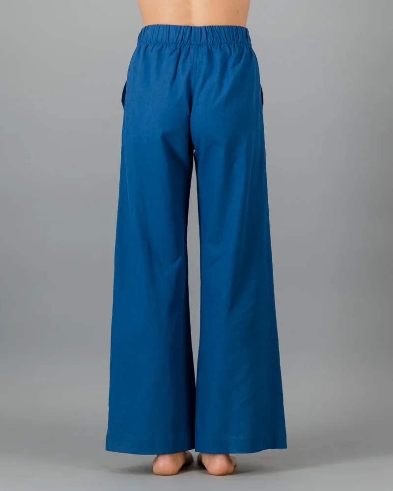 Women's blue linen trousers - Denim Blue