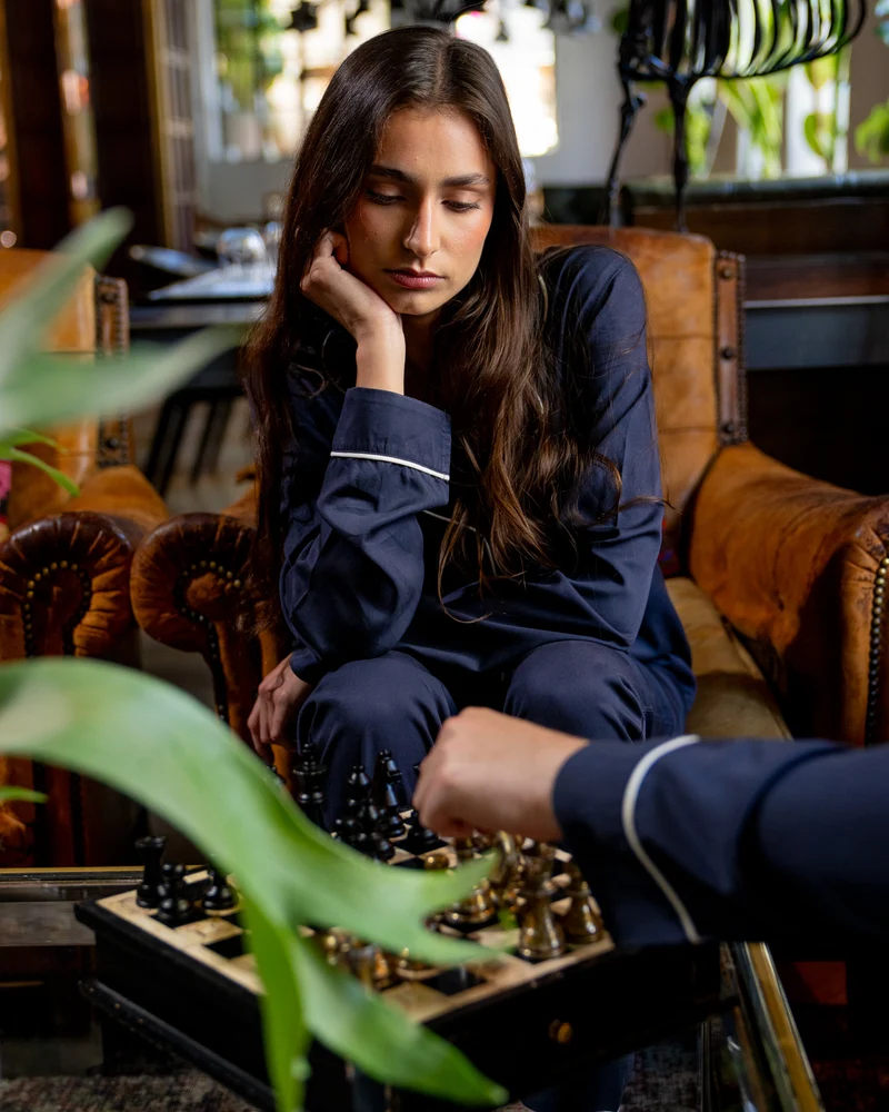 Women's Pyjamas – Navy Tencel