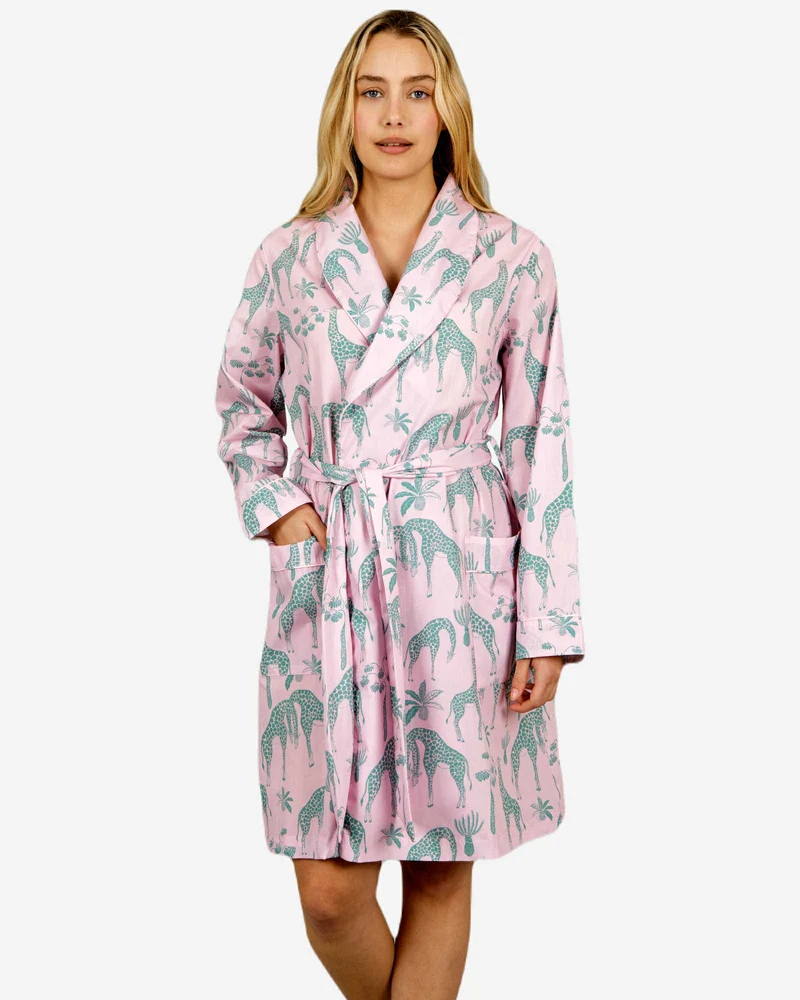 Women's Dressing Gown - Giraffes Pink