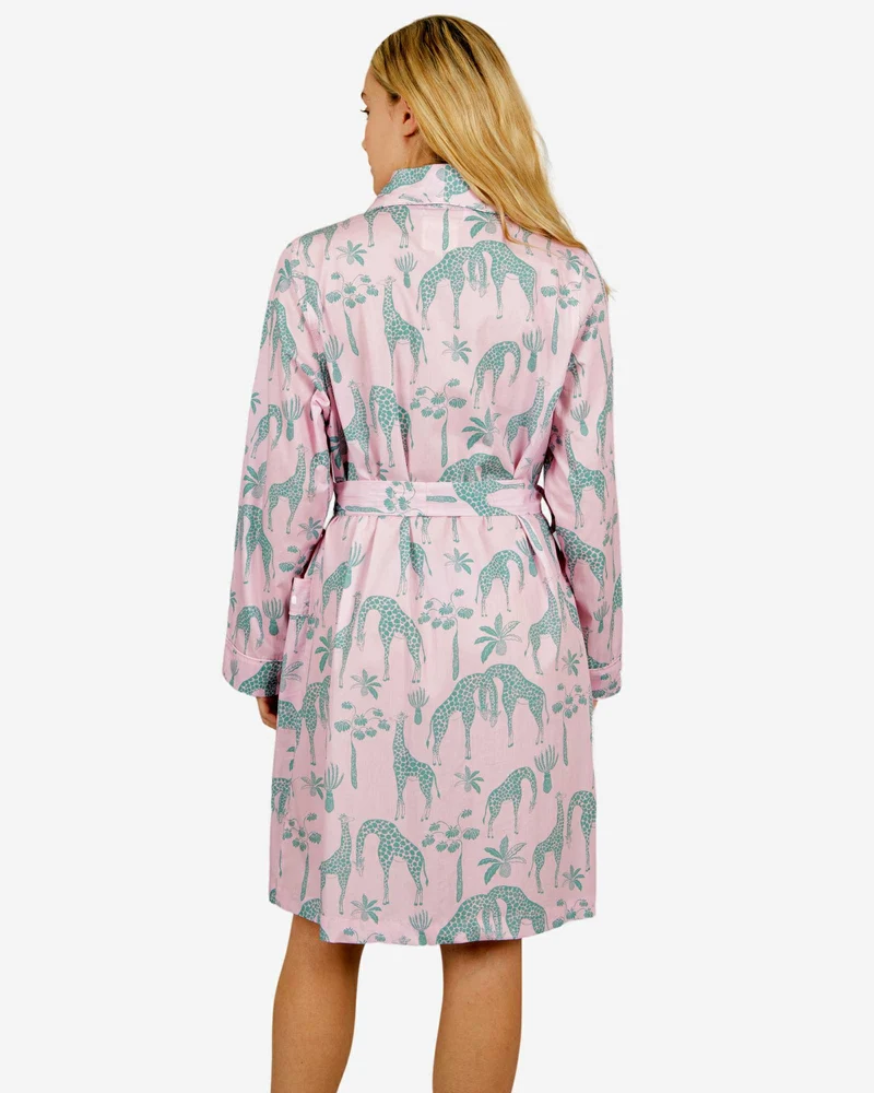 Women's Dressing Gown - Giraffes Pink
