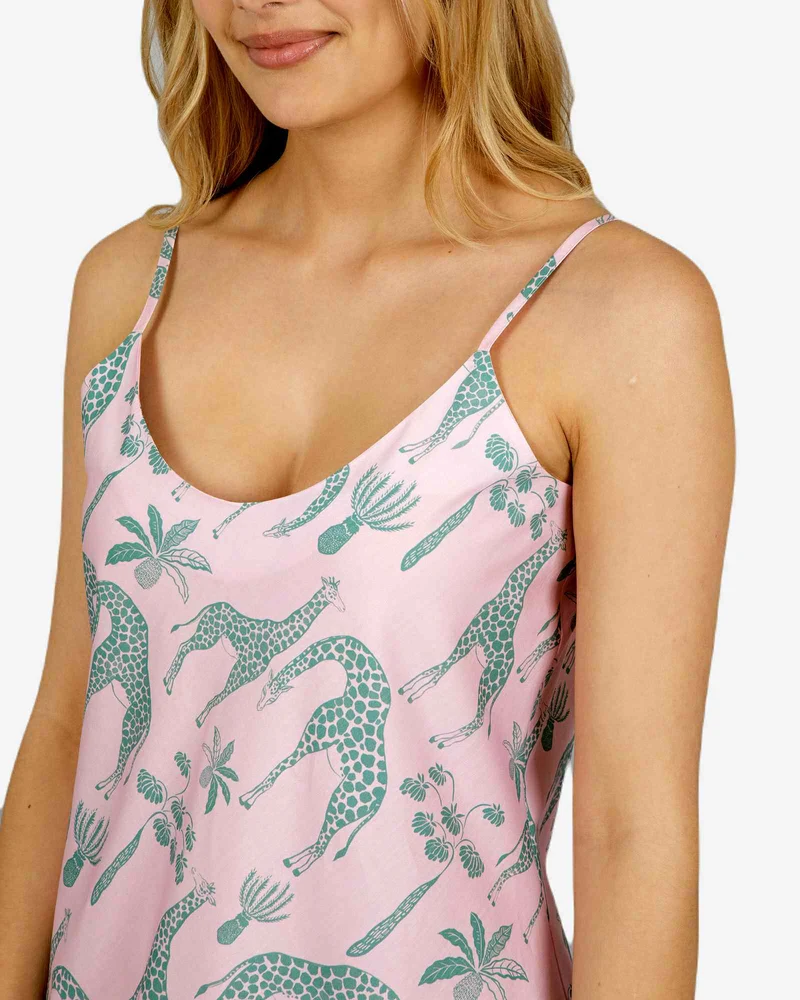 Women's Chemise Nighty Slip dress - Giraffes Pink