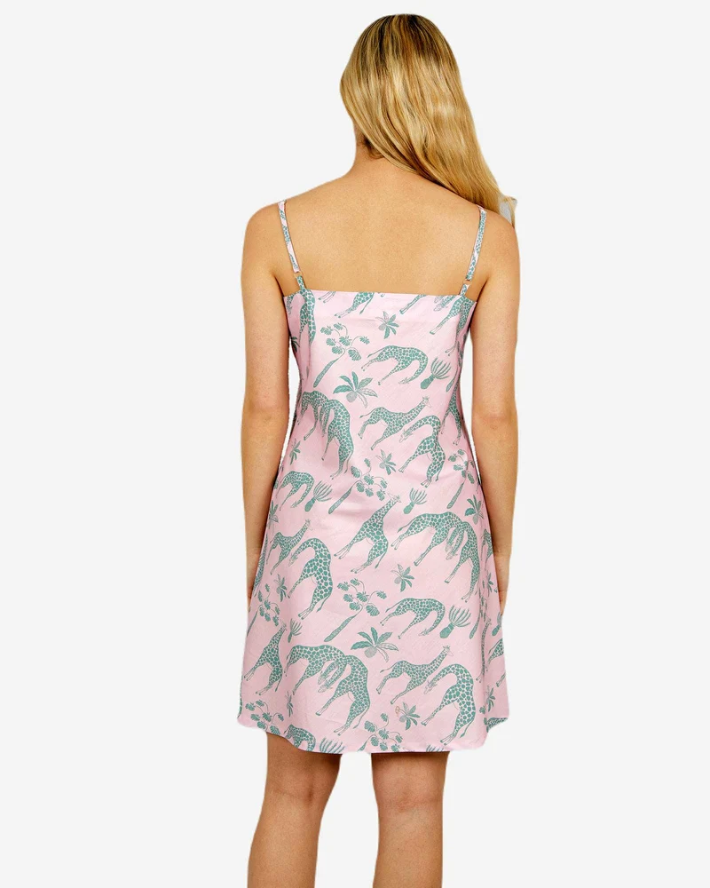 Women's Chemise Nighty Slip dress - Giraffes Pink