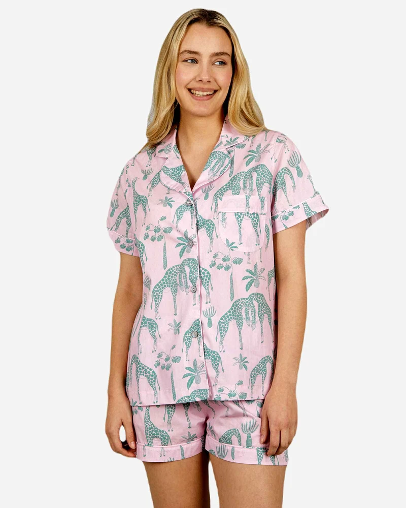 Women's Short Pyjamas – Giraffes Pink