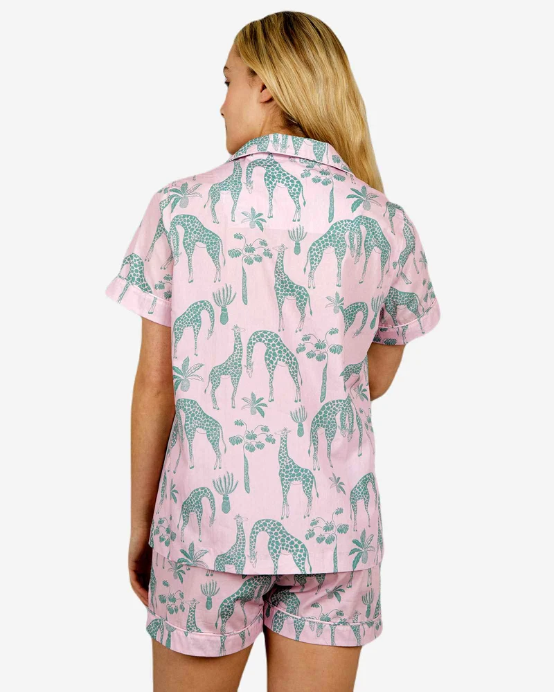 Women's Short Pyjamas – Giraffes Pink