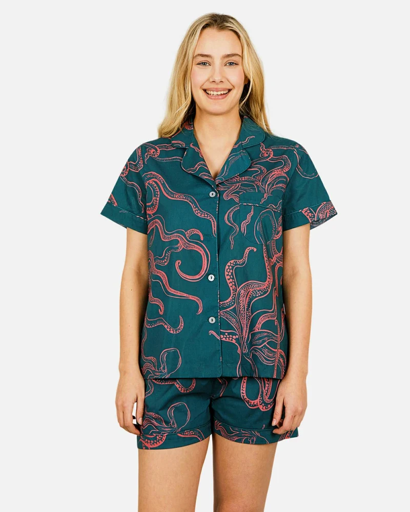 Matching Pyjamas & Short PJs for couples - Octopus Pink