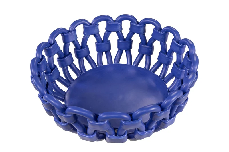Casa Padrino Luxus Schale Blau Ø 31,5 x H. 12 cm - Runde Deko Schale aus hochwertiger Keramik mit seilartig gewundener Struktur - Luxus Deko Accessoires