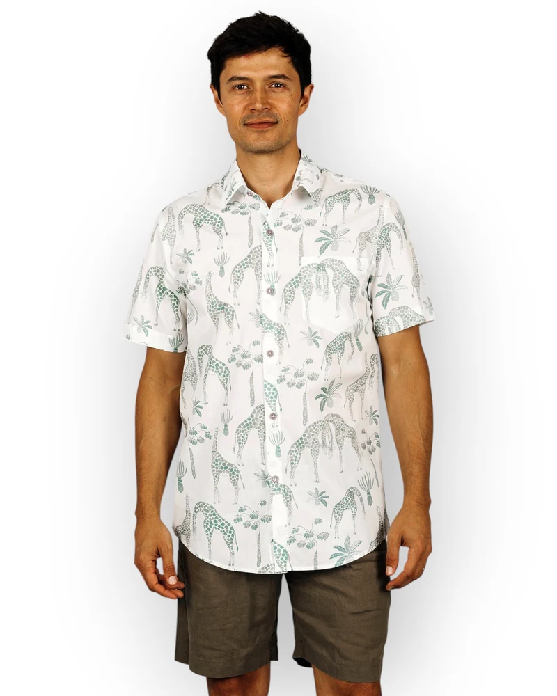 Men's Summer Shirt - Giraffes Green