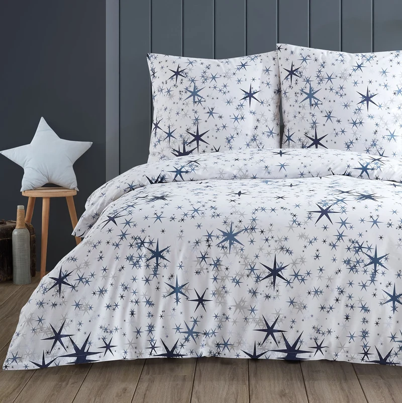 Renforcé Bettwäsche Set "Etoiles", 100% Baumwolle, Reißverschluss, 80x80 cm Kissenbezug