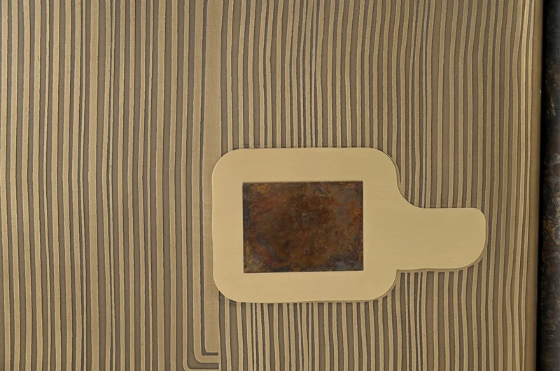 Casa Padrino Luxus Wanddekoration 102 x 5 x H. 101,5 cm - Zweiteiliges Wandrelief Fragment aus Stahl mit Messing im geätzten Antik-Messing Finish - Luxus Deko Accessoires
