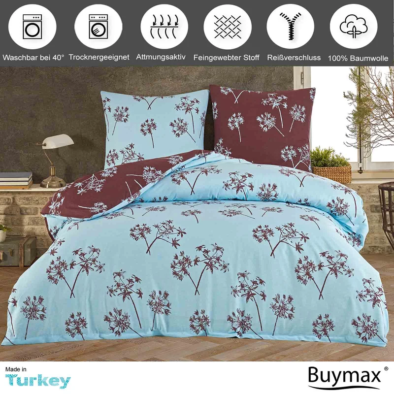 Renforcé Bettwäsche "Idil Blue", 100% Baumwolle, floral, Reißverschluss, 80x80 cm Kissenbezug