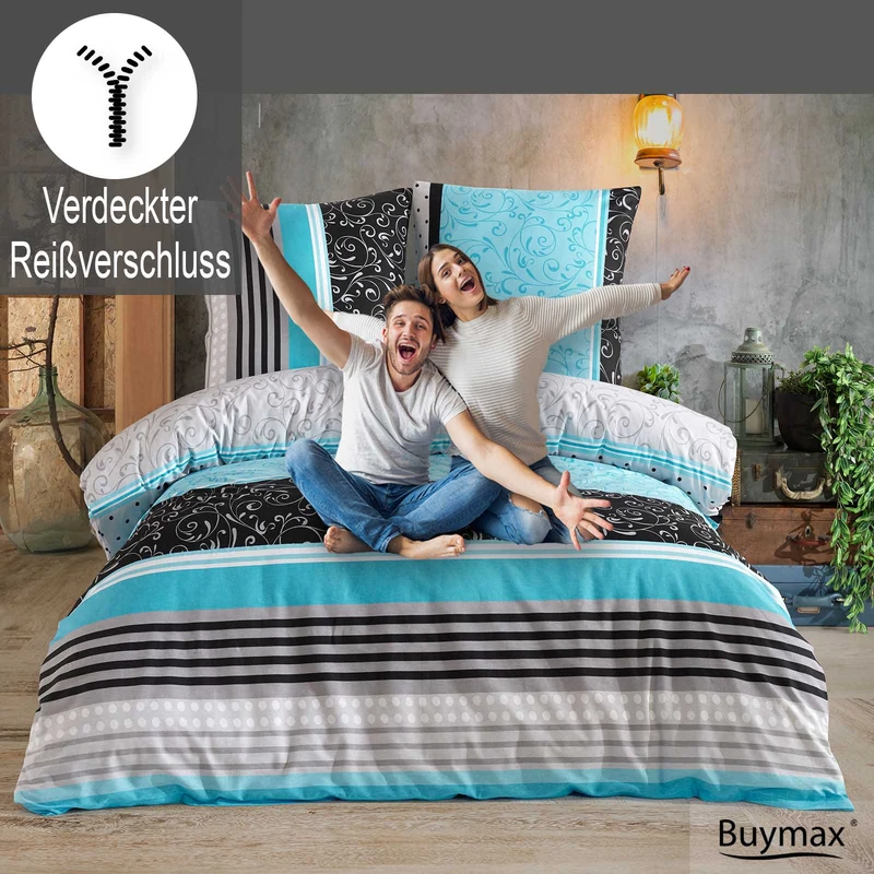 Renforcé Bettwäsche "Sara", 100% Baumwolle, Streifen-Muster, 80x80 cm Kissenbezug