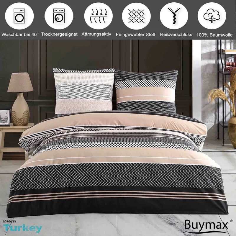 Renforcé Bettwäsche "Zigo Beige", 100% Baumwolle, Reißverschluss, 80x80 cm Kissenbezug